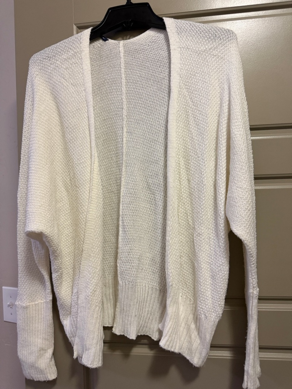 American Eagle Outfitters Cream Open-Front Knit Cardigan
